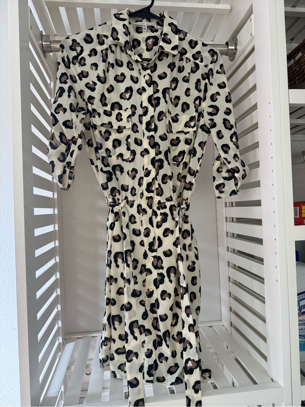 Collective Concepts Cream Leopard-Print Shirt Dress